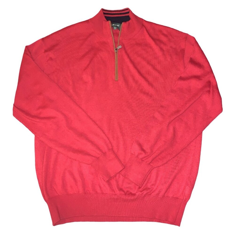 Orvis Merino Wool Blend Sweater Mens XL Red Quarter Zip Preppy Cuffed Preppy